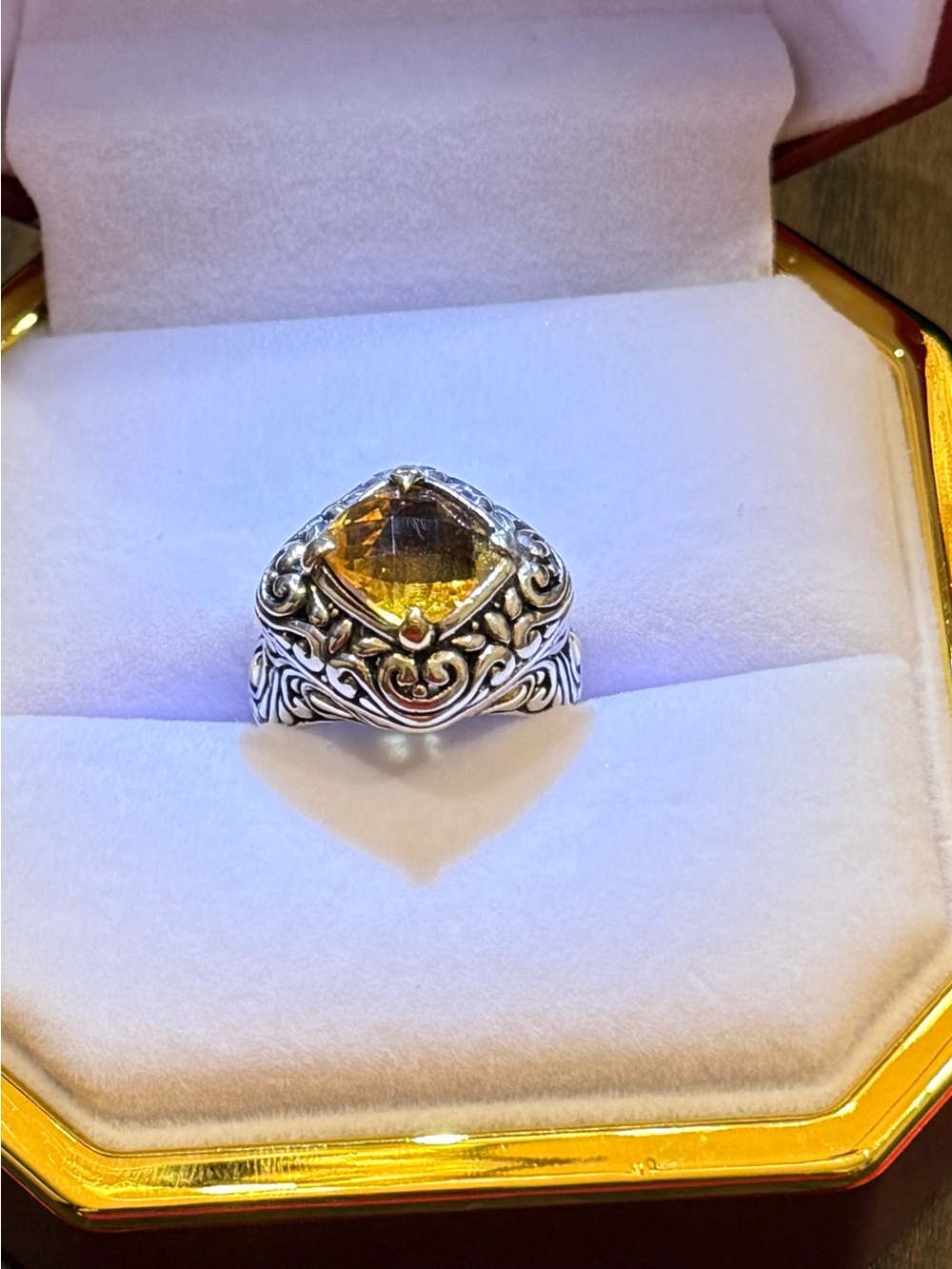 925 Samuel Benham BJC Sterling Silver and 18K Yellow Gold Citrine Ring sz 6